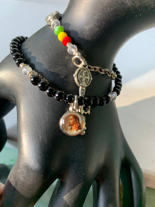 6in Black Onyx Wrap Around Travel Rosary w/ Jesus Pendant